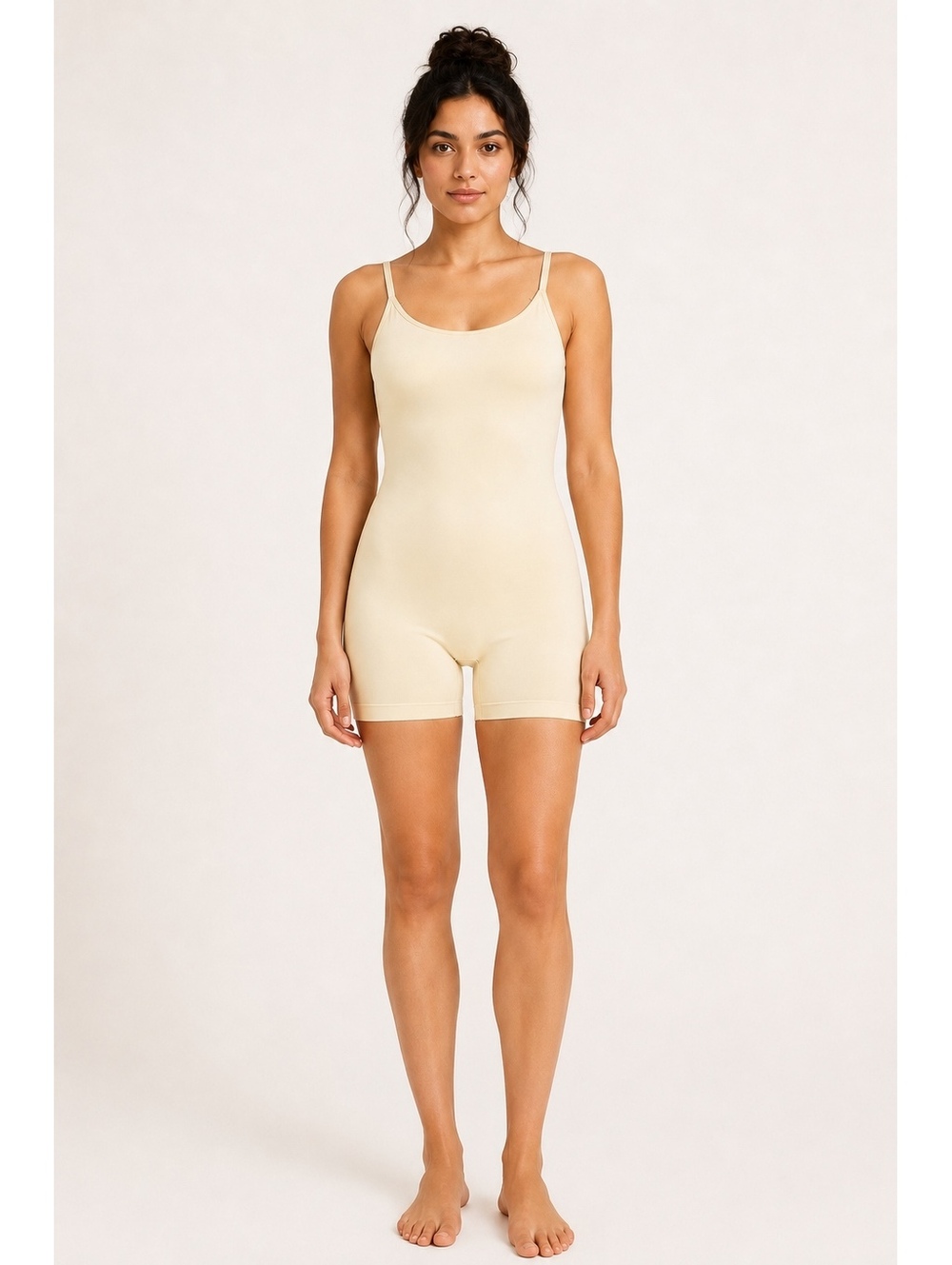 Shapermint Essentials Open Bust Bodysuit Shaper Short Beige Medium EUC